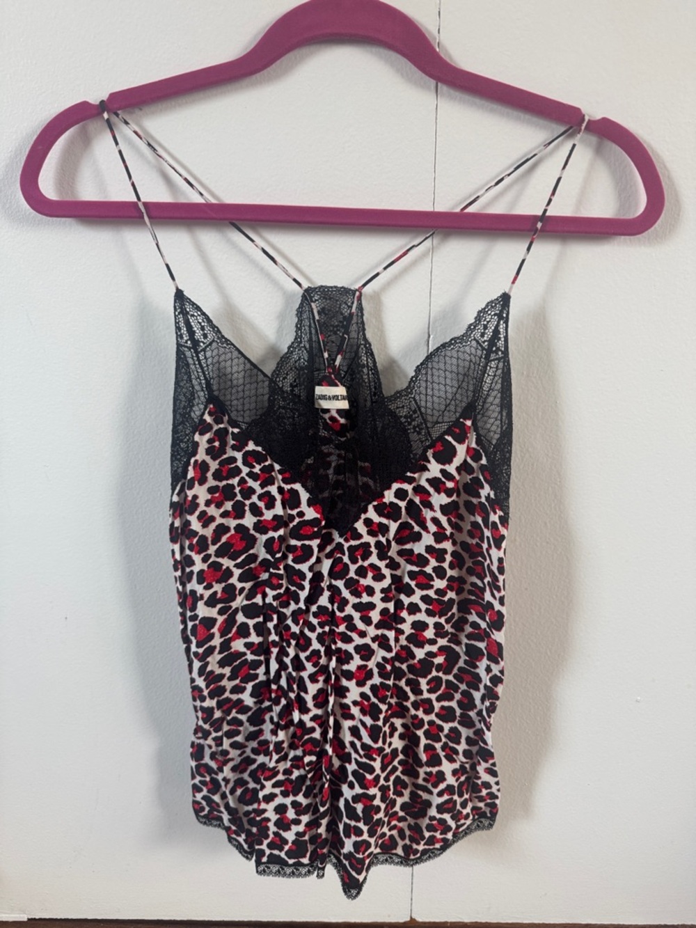 Zadig & Voltaire Red, Black & Cream Leopard Lace Cami